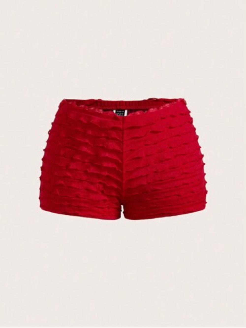 SHEIN Red High-Waist Textured Ruffle Shorts
